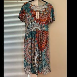 NWT Auselily multicolored Midi Summer Dress w/ Pockets!
